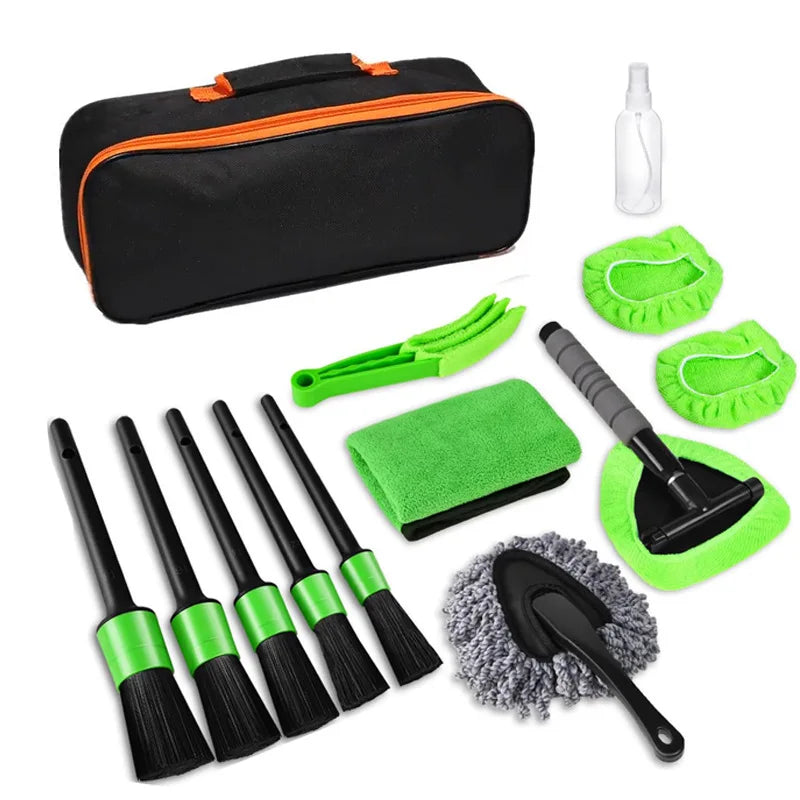 13-Piece Car Detailing Cleaning Kit Car Detailing Brush Wash Engine for Wheel Clean Kit Adjustable Handle Cleaning Towel