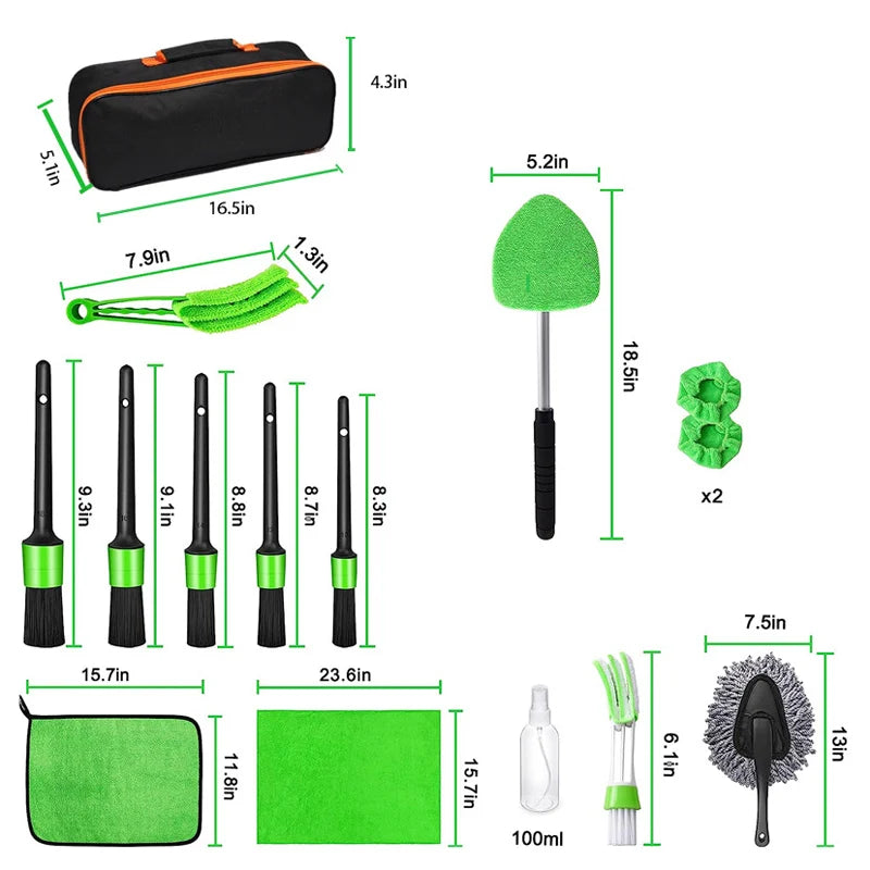 13-Piece Car Detailing Cleaning Kit Car Detailing Brush Wash Engine for Wheel Clean Kit Adjustable Handle Cleaning Towel