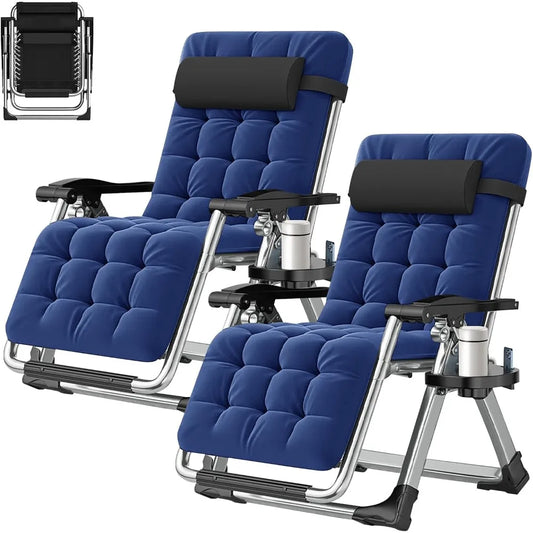 2 Pack Zero Gravity Chair, Outdoor Lounge Chairs Sun Loungers with Removable Cushion,Headrest,Cup Holder,Reclining Patio Lounge